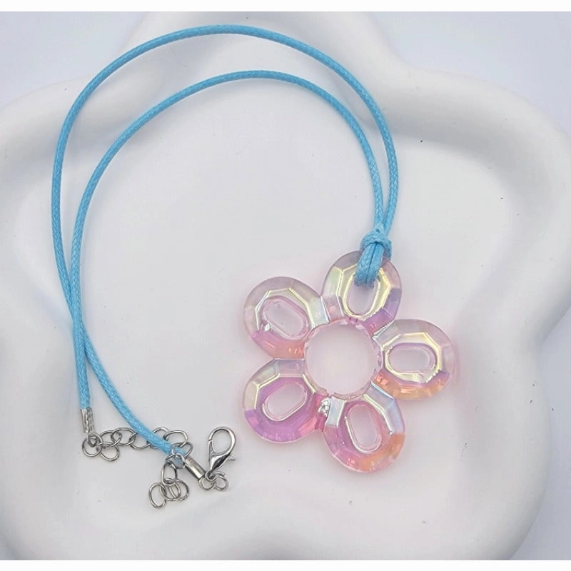 Wholesale Acrylic Hollow Out Plum Blossom Wax Thread Necklace