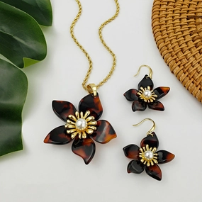 Wholesale Acrylic Large Flower Inlaid Pearl Earrings Jewelry Set
