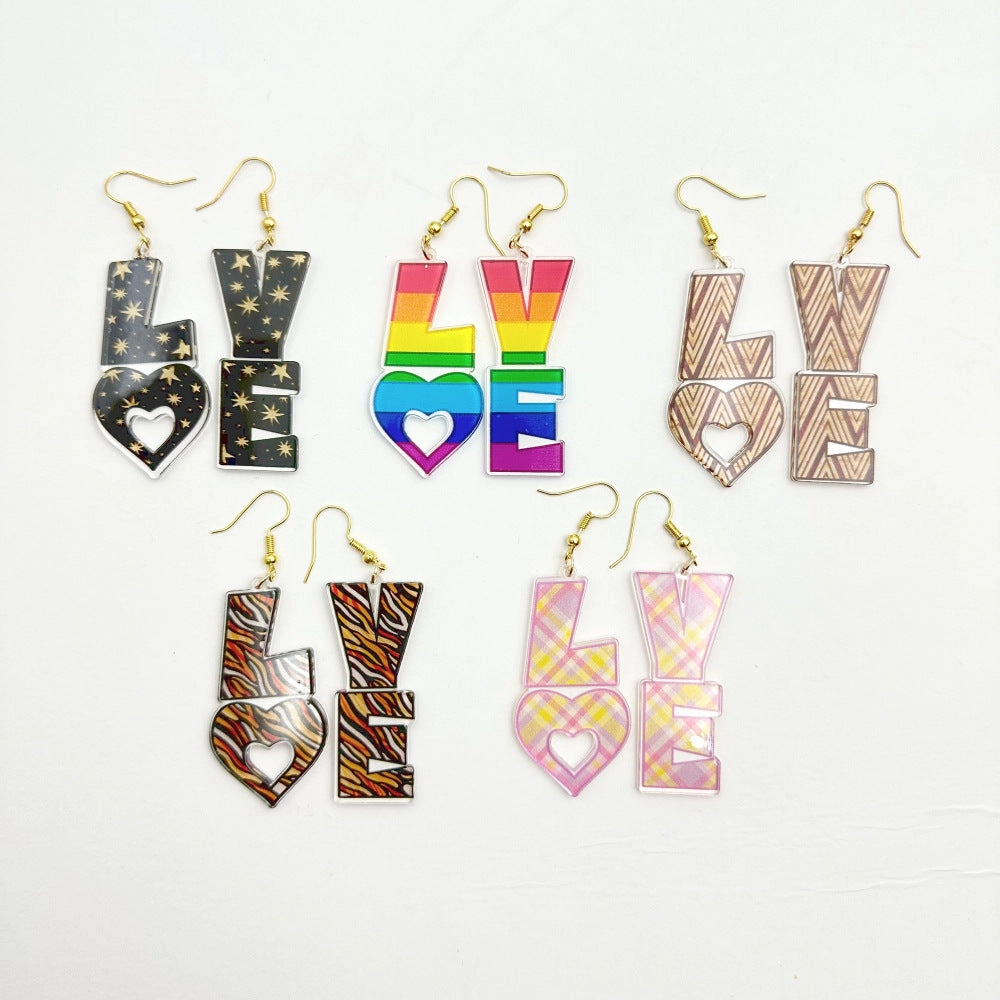 Wholesale Acrylic Letter LOVE Heart Valentine's Day Earrings