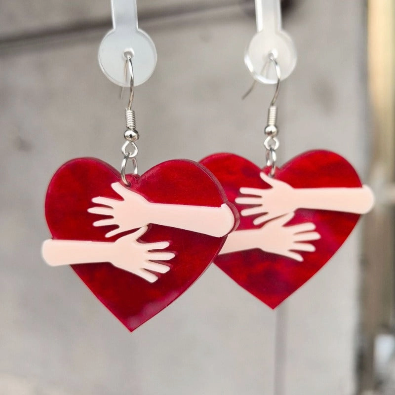 Wholesale Acrylic Love Valentine's Day Series Peach Heart Palm Hug Simple Retro Temperament Earrings