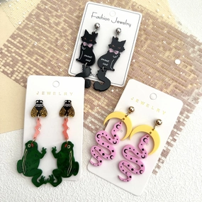 Wholesale Acrylic Moon Snake Animal Bee Frog Cat Long Earrings