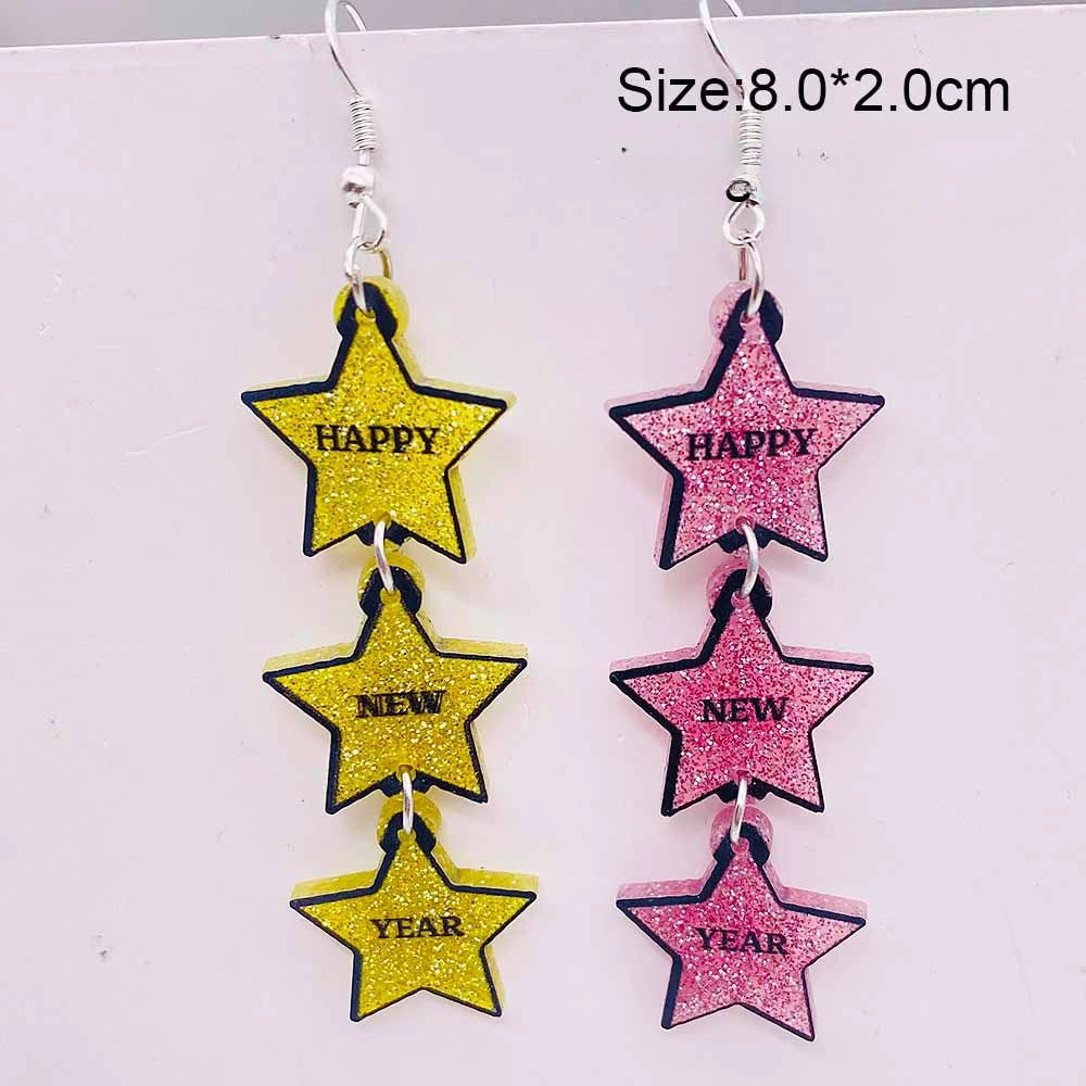 Wholesale Acrylic Pentagram Peach Heart Sparkling Powder Wine Glass Splicing Earrings