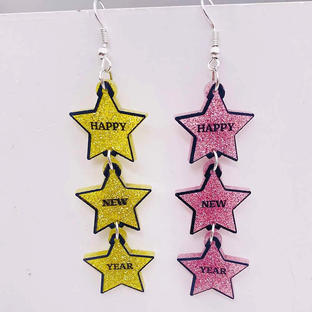 Wholesale Acrylic Pentagram Peach Heart Sparkling Powder Wine Glass Splicing Earrings