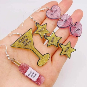 Wholesale Acrylic Pentagram Peach Heart Sparkling Powder Wine Glass Splicing Earrings