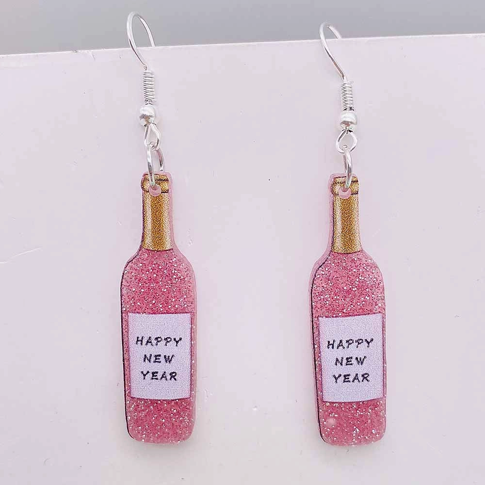 Wholesale Acrylic Pentagram Peach Heart Sparkling Powder Wine Glass Splicing Earrings