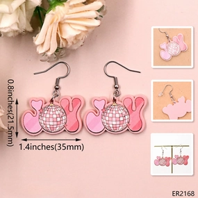 Wholesale Acrylic Pink Christmas Disco Spike Earrings