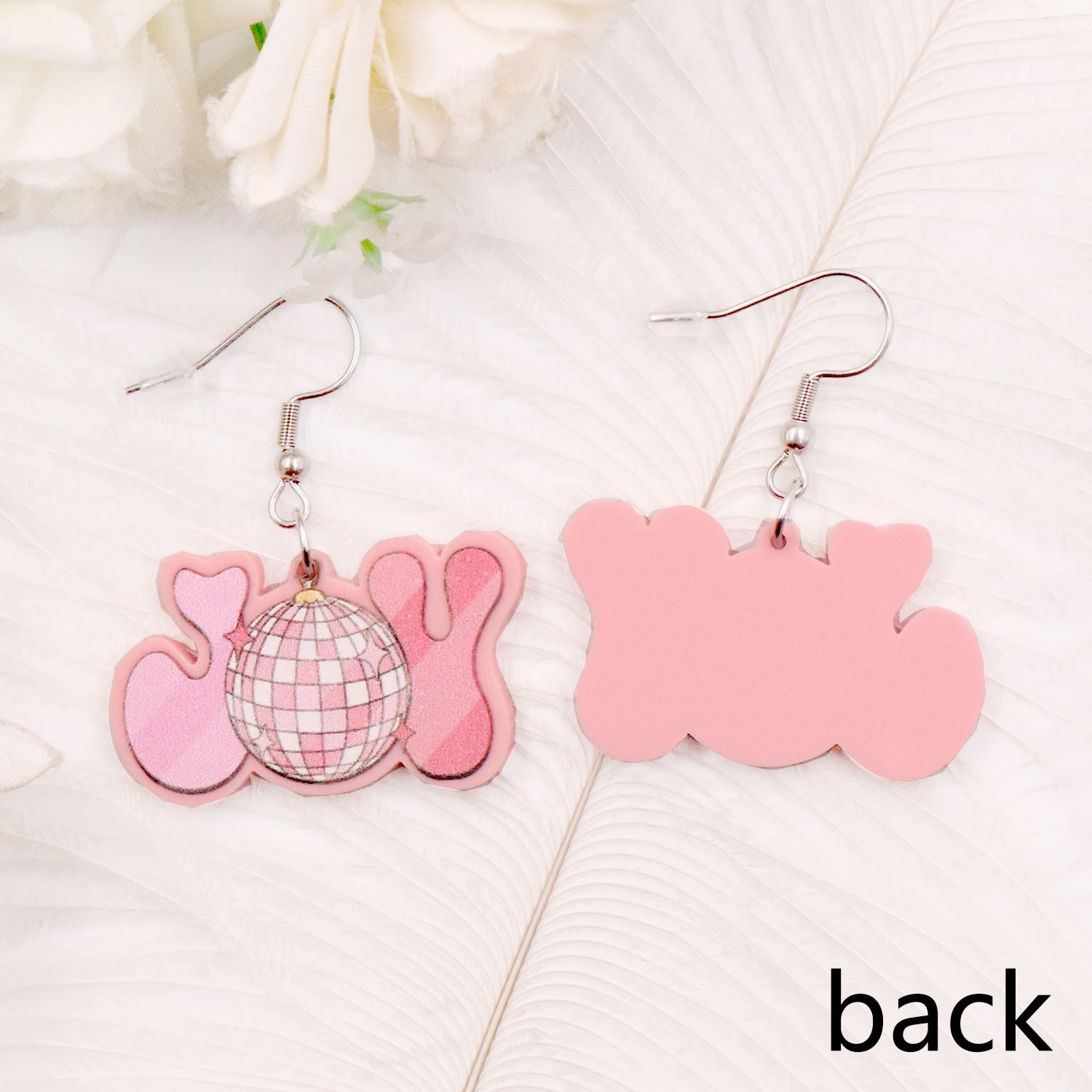 Wholesale Acrylic Pink Christmas Disco Spike Earrings