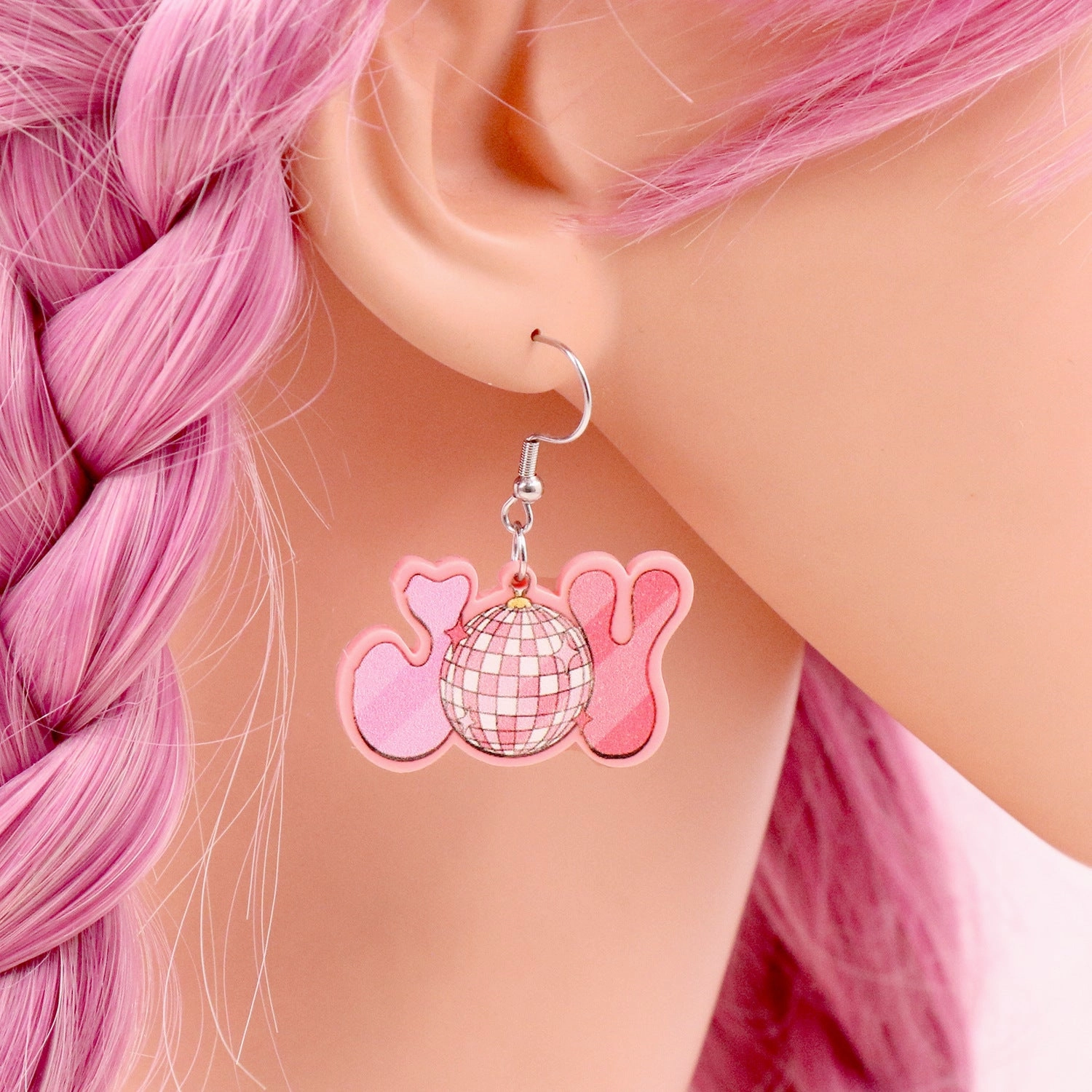 Wholesale Acrylic Pink Christmas Disco Spike Earrings