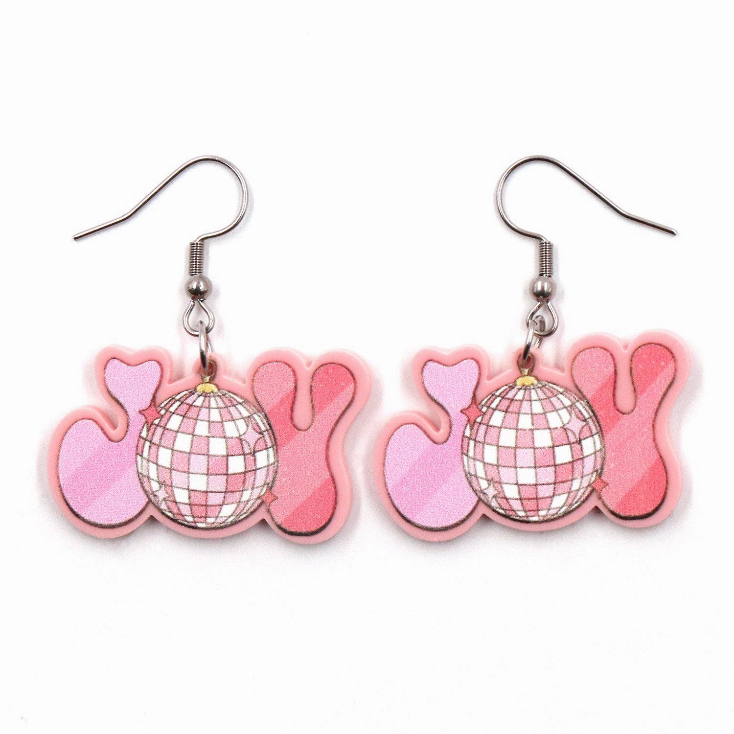Wholesale Acrylic Pink Christmas Disco Spike Earrings