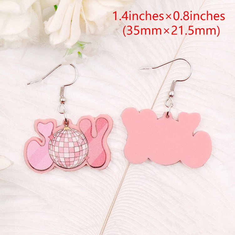Wholesale Acrylic Pink Christmas Disco Spike Earrings