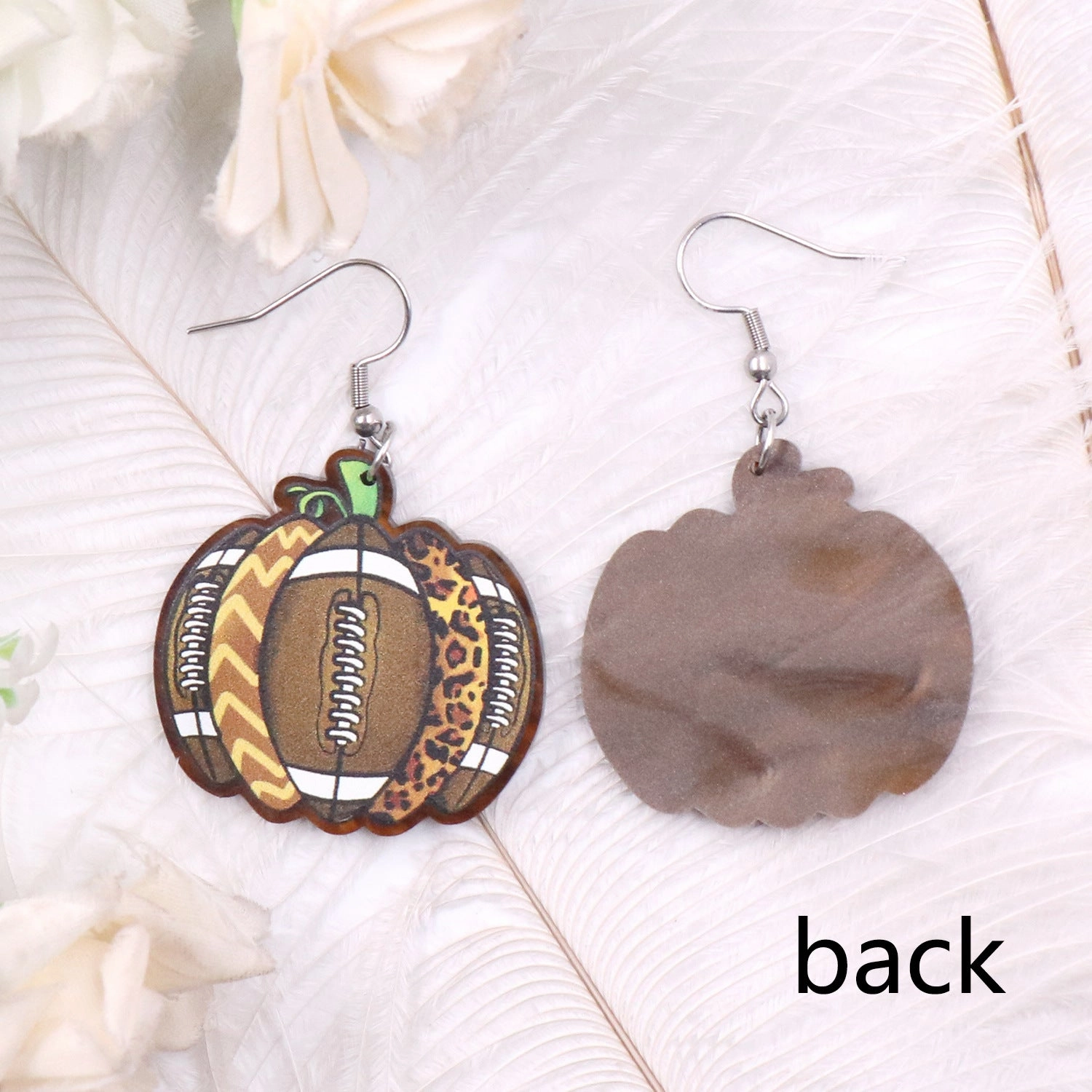 Wholesale Acrylic Pumpkin Rugby Earrings