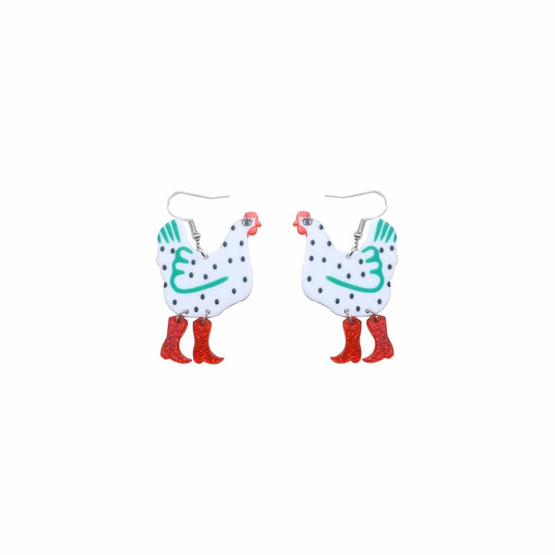 Wholesale Acrylic Quirky Polka Dot Rooster Earrings
