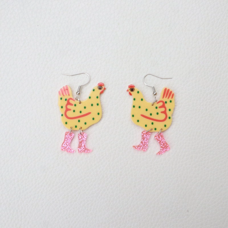 Wholesale Acrylic Quirky Polka Dot Rooster Earrings