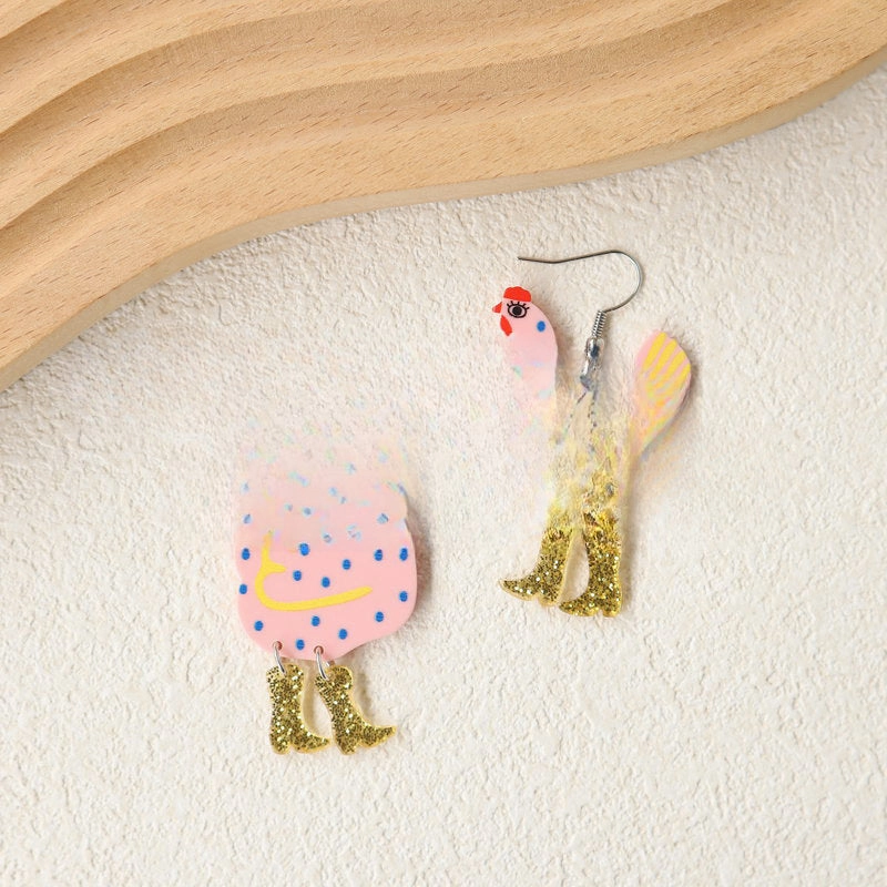 Wholesale Acrylic Quirky Polka Dot Rooster Earrings