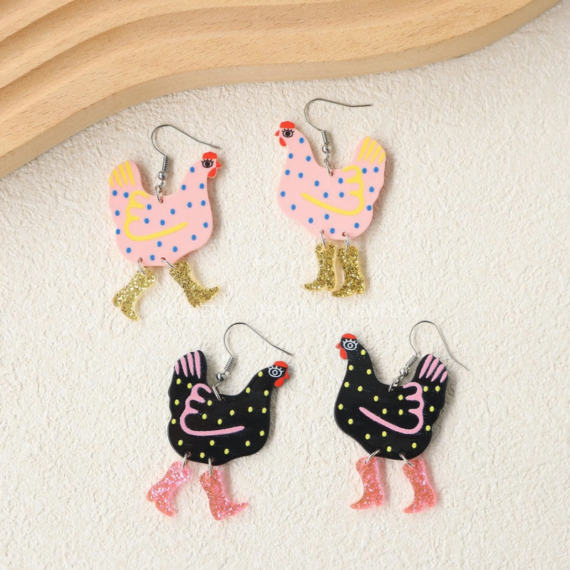 Wholesale Acrylic Quirky Polka Dot Rooster Earrings