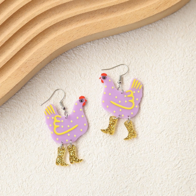 Wholesale Acrylic Quirky Polka Dot Rooster Earrings