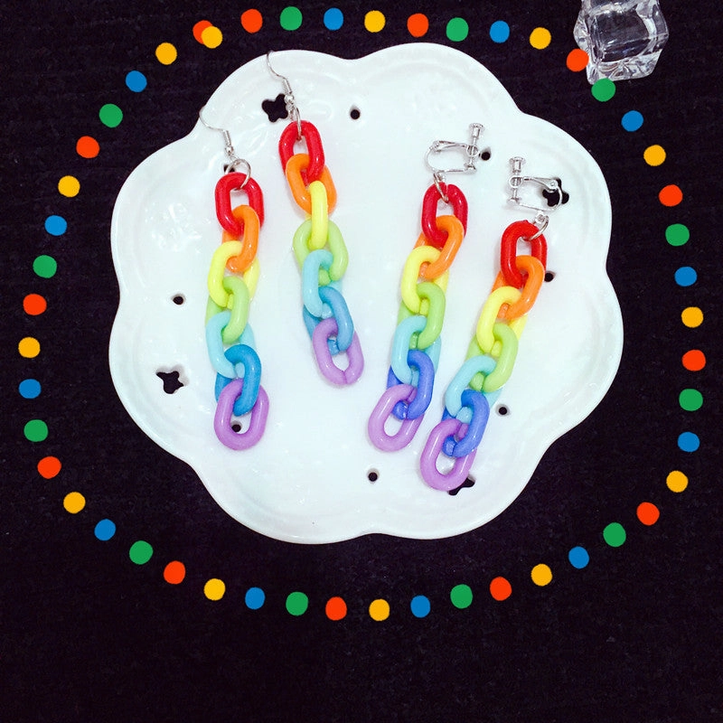 Wholesale Acrylic Rainbow Chain Earrings