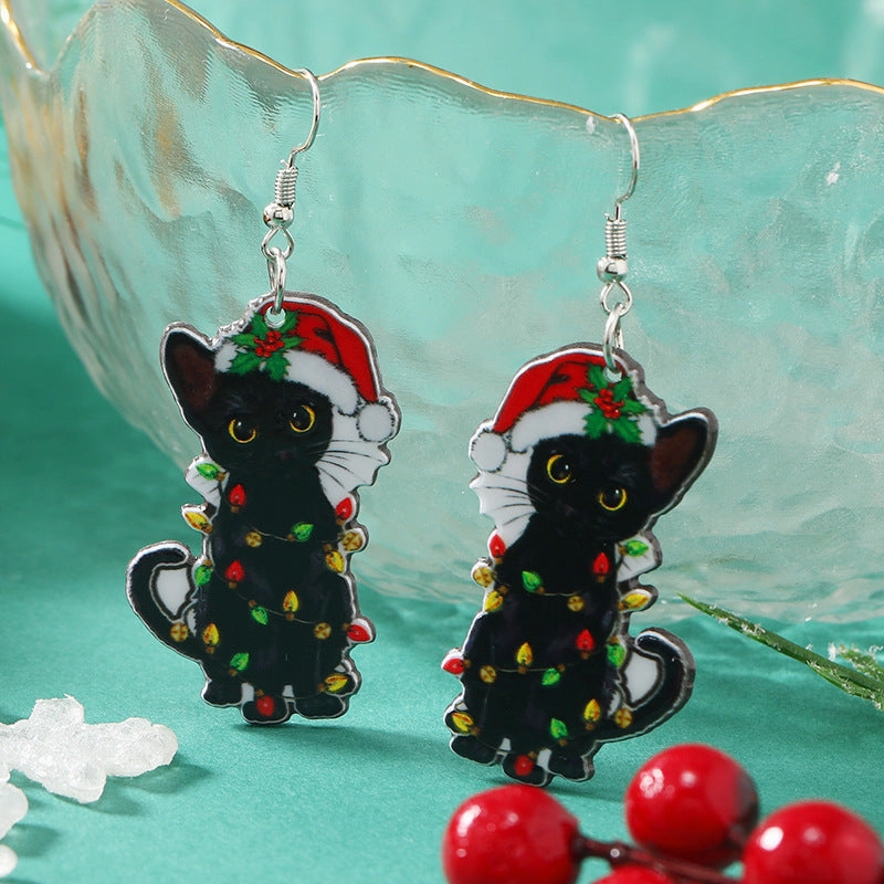 Wholesale Acrylic Reversible Vintage Fashion Halloween Socks Black Cat Earrings