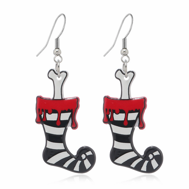 Wholesale Acrylic Reversible Vintage Fashion Halloween Socks Black Cat Earrings