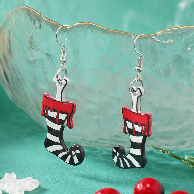 Wholesale Acrylic Reversible Vintage Fashion Halloween Socks Black Cat Earrings