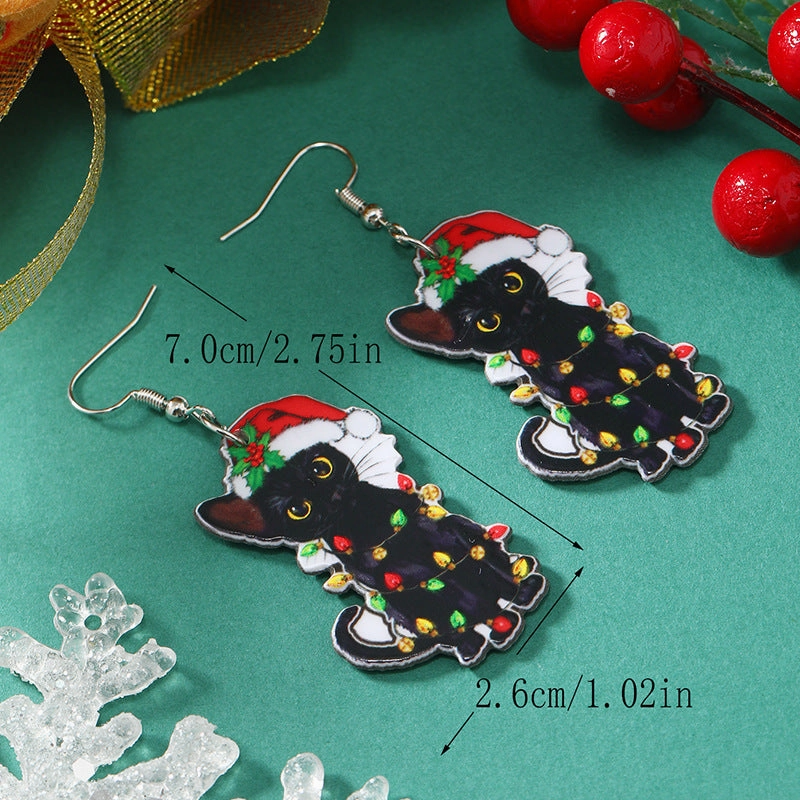 Wholesale Acrylic Reversible Vintage Fashion Halloween Socks Black Cat Earrings