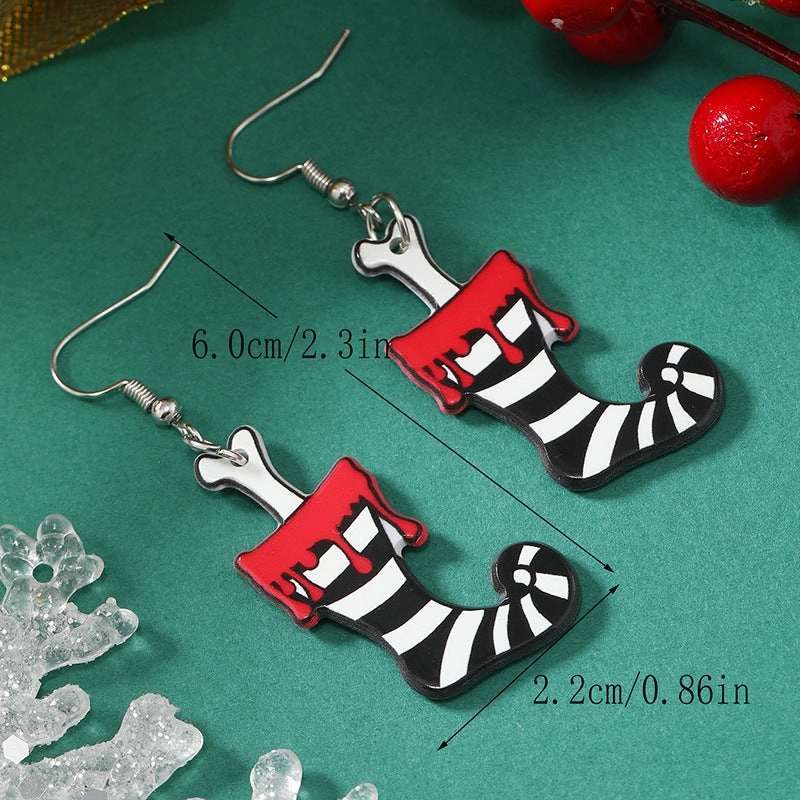Wholesale Acrylic Reversible Vintage Fashion Halloween Socks Black Cat Earrings