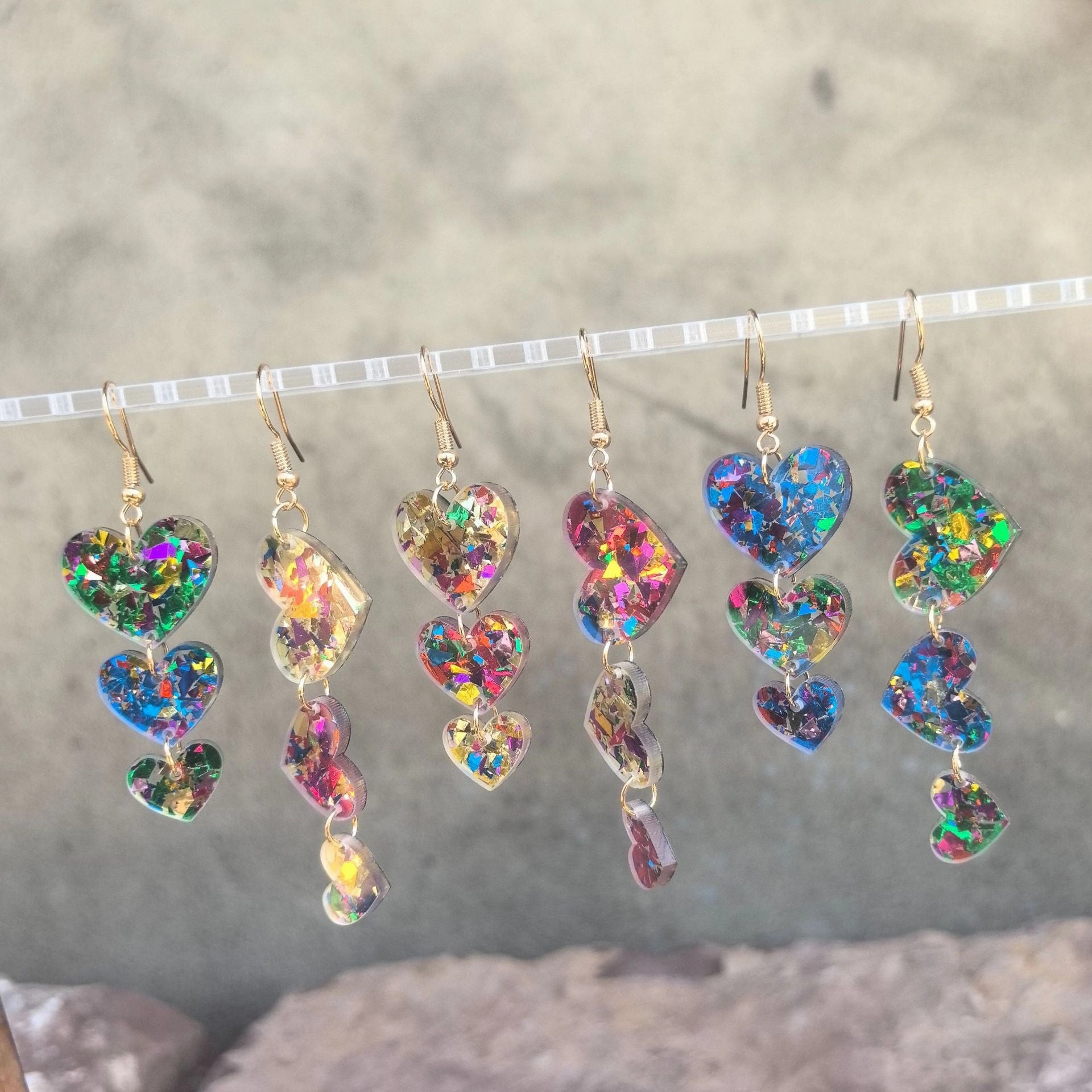 Wholesale Acrylic sequin asymmetrical heart-shaped triple personality simple retro earrings