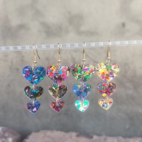 Wholesale Acrylic sequin asymmetrical heart-shaped triple personality simple retro earrings