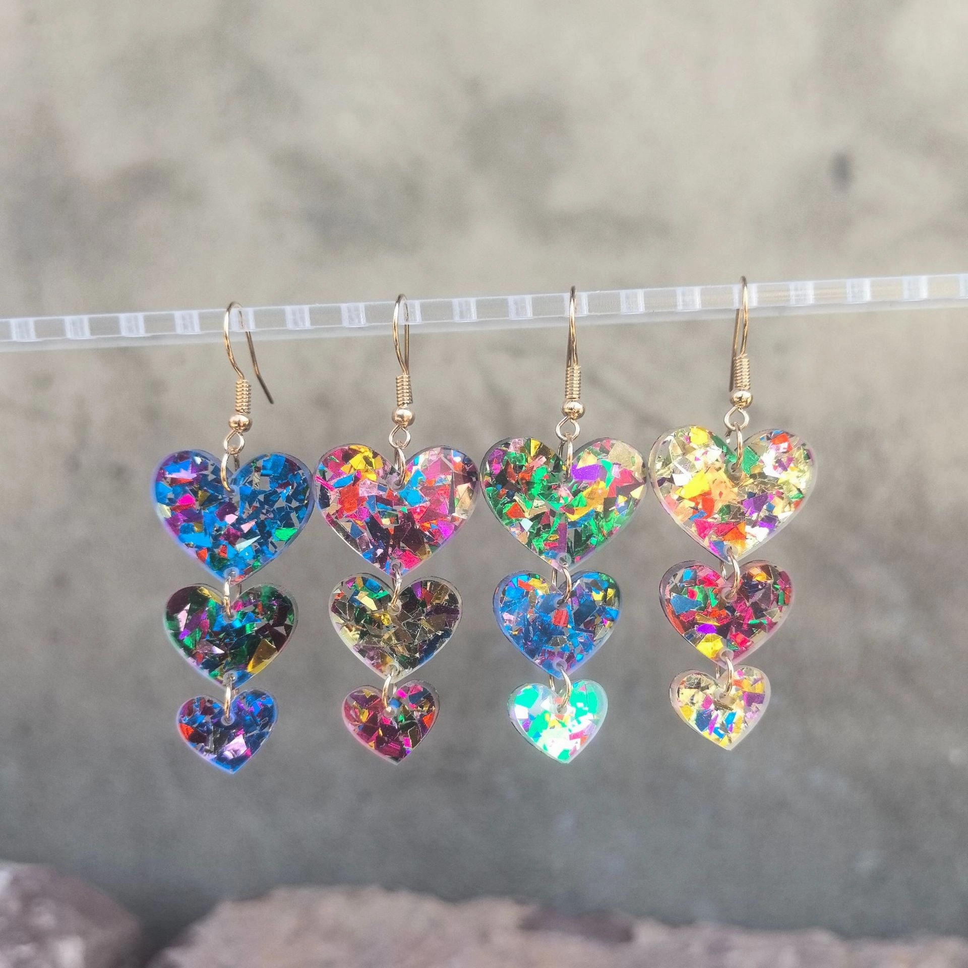 Wholesale Acrylic sequin asymmetrical heart-shaped triple personality simple retro earrings