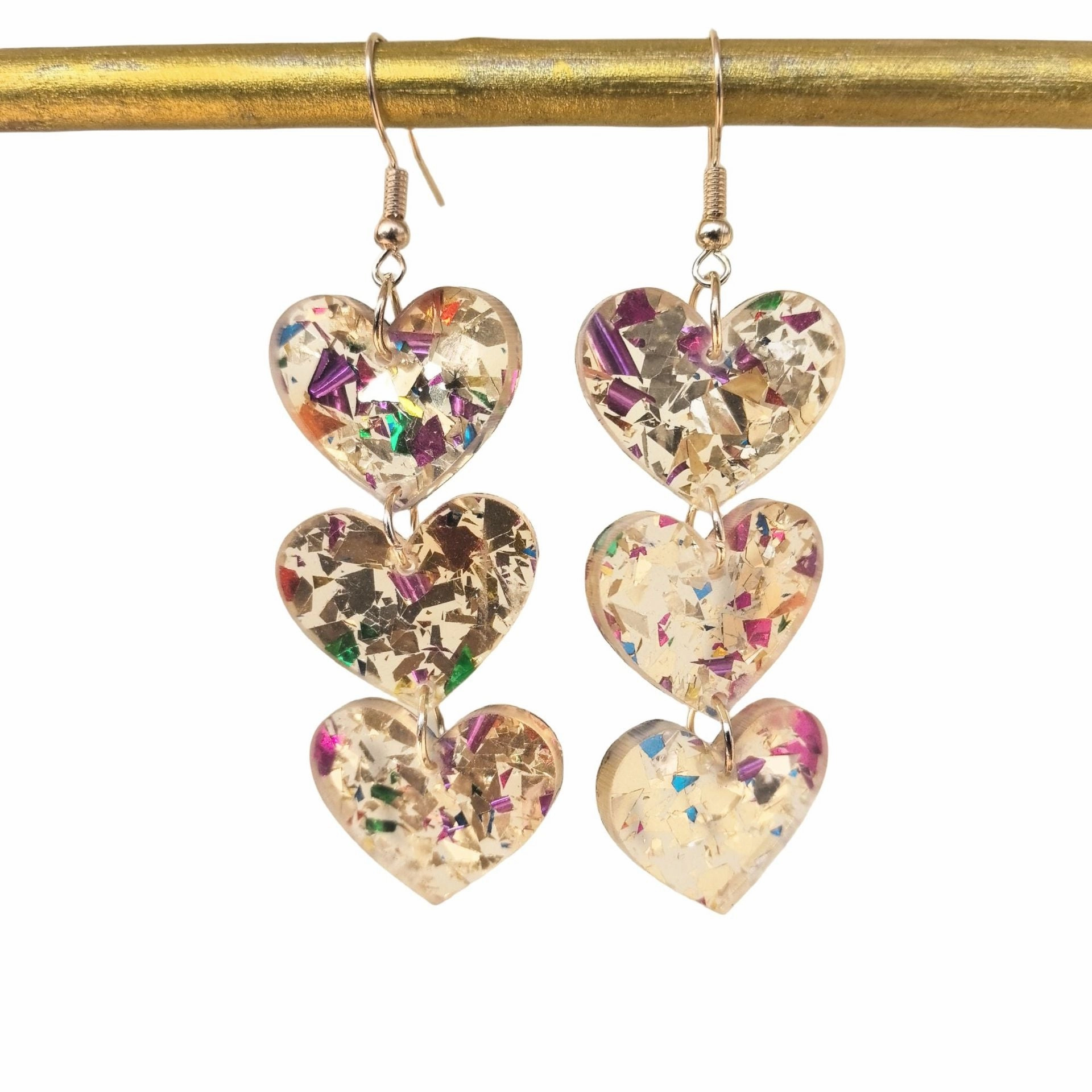 Wholesale Acrylic sequin asymmetrical heart-shaped triple personality simple retro earrings