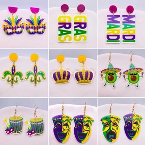 Wholesale Acrylic Shiny Exaggerated Mask Letter Avocado Earrings