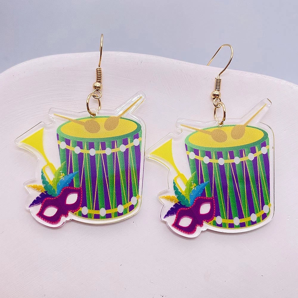 Wholesale Acrylic Shiny Exaggerated Mask Letter Avocado Earrings