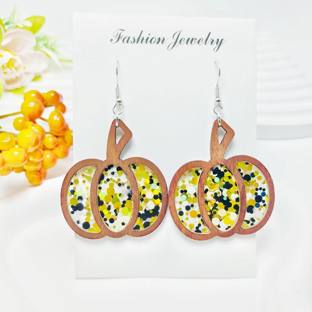 Wholesale Acrylic Simple Fashion Splicing Pumpkin Inlaid Earrings