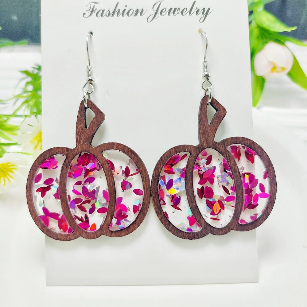 Wholesale Acrylic Simple Fashion Splicing Pumpkin Inlaid Earrings