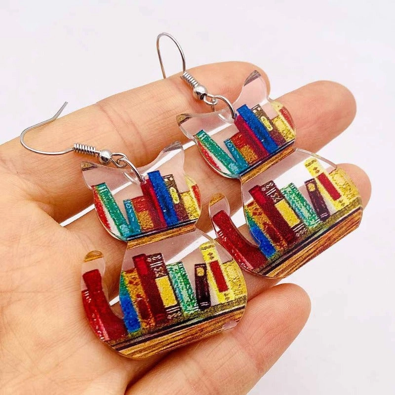 Wholesale Acrylic Teacher's Day Cat Dog Bookshelf Earrings