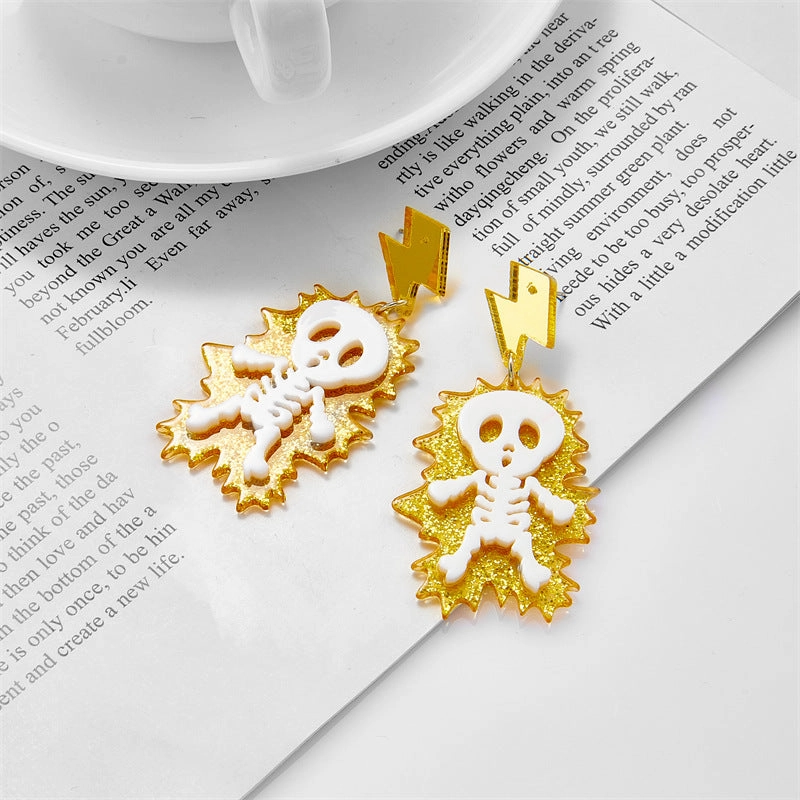 Wholesale Acrylic Thunderbolt Skull Skeleton Earrings