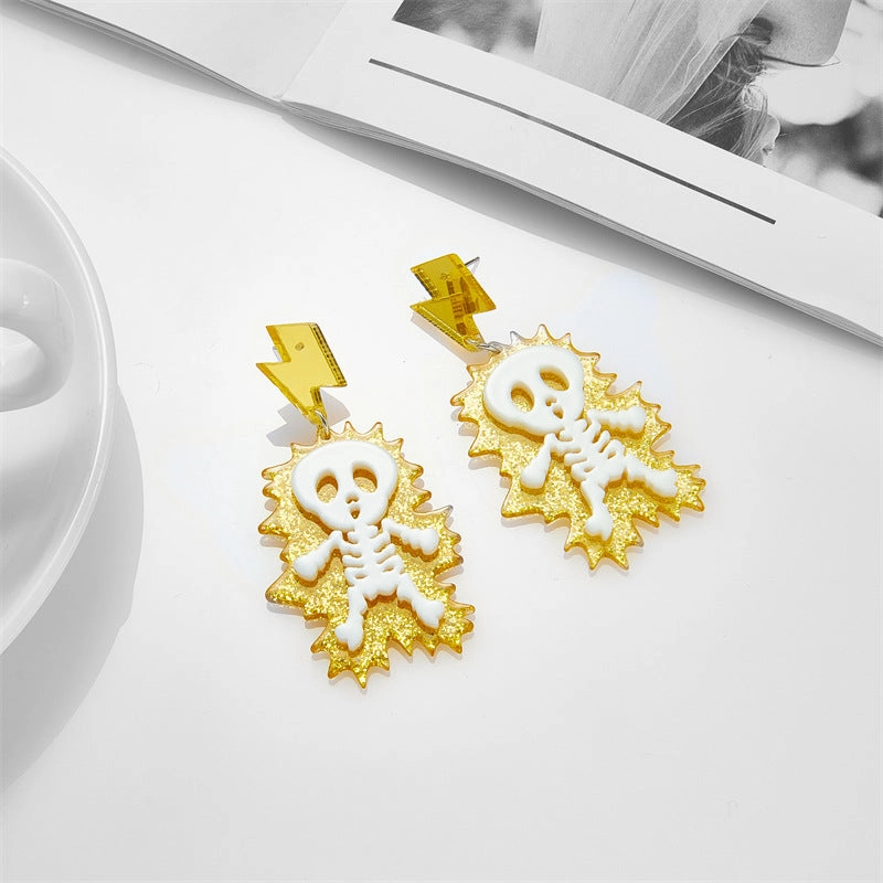 Wholesale Acrylic Thunderbolt Skull Skeleton Earrings