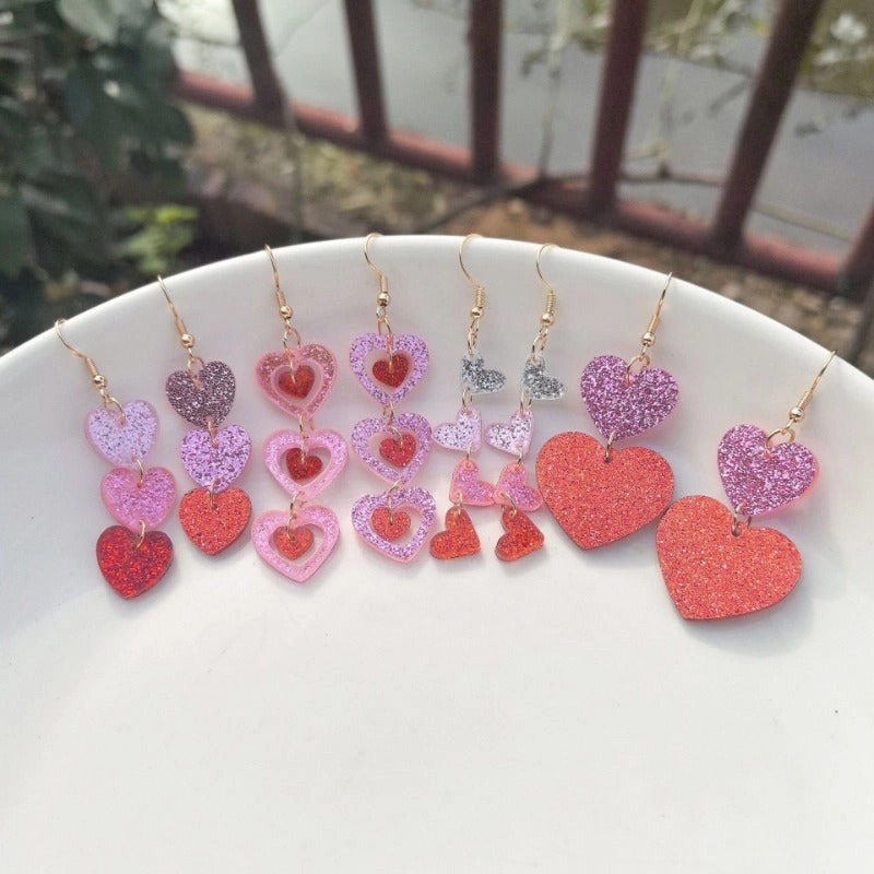 Wholesale Acrylic Valentine's Day Series Pink Red Sequins Love Simple Cute Sweet Peach Heart Pendant Earrings