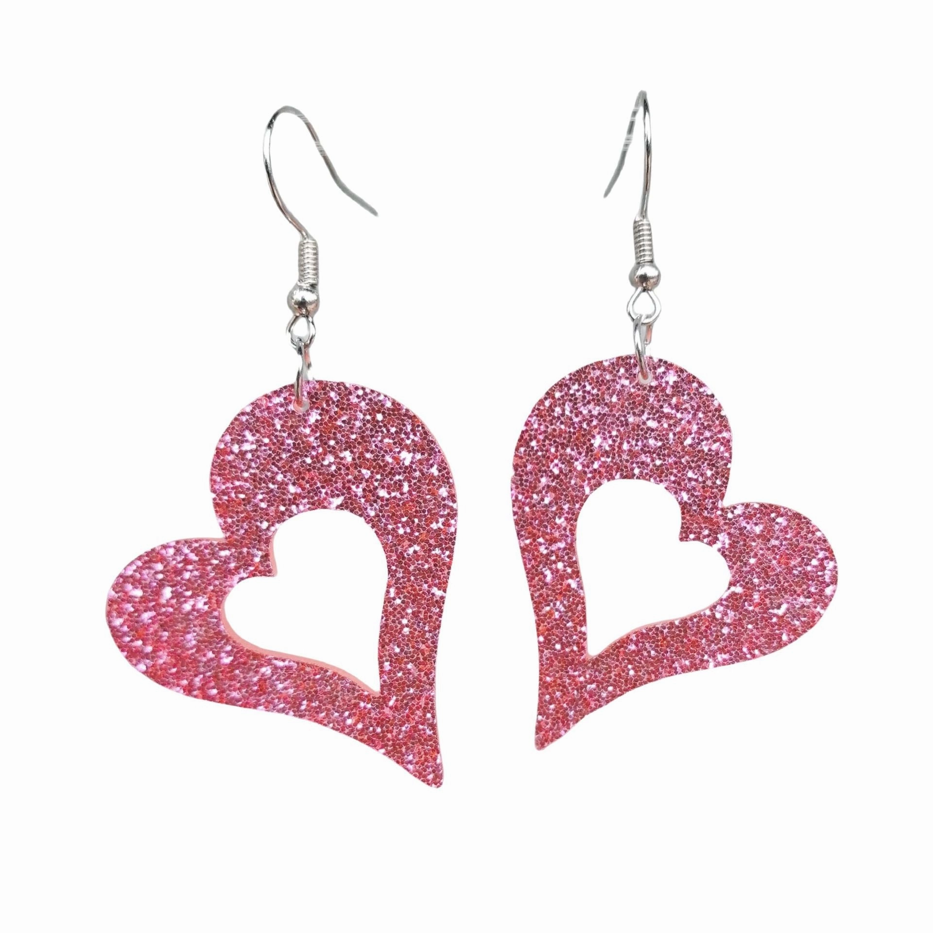 Wholesale Acrylic Valentine's Day Series Pink Red Sequins Love Simple Cute Sweet Peach Heart Pendant Earrings