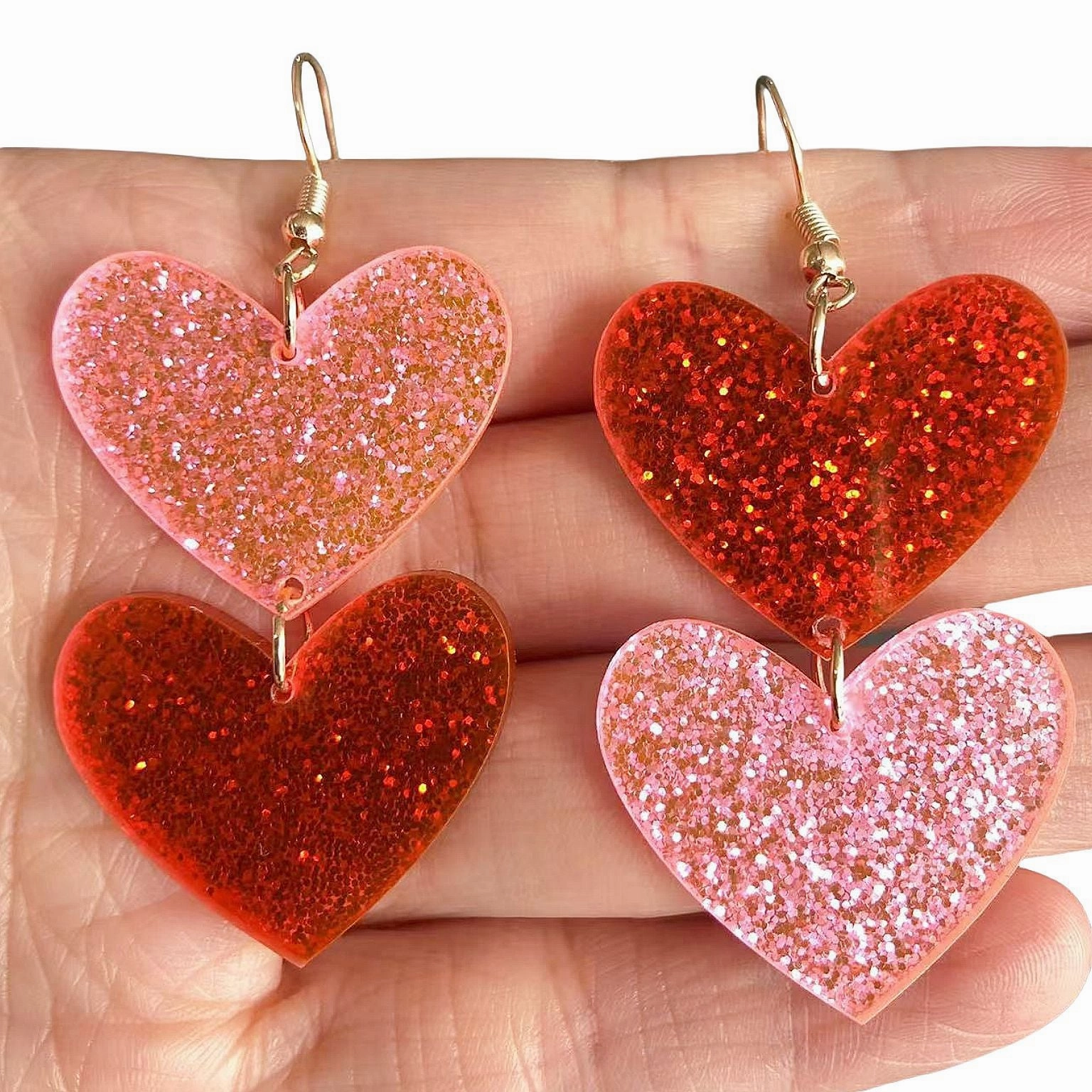 Wholesale Acrylic Valentine's Day Series Pink Red Sequins Love Simple Cute Sweet Peach Heart Pendant Earrings
