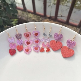 Wholesale Acrylic Valentine's Day Series Pink Red Sequins Love Simple Cute Sweet Peach Heart Pendant Earrings