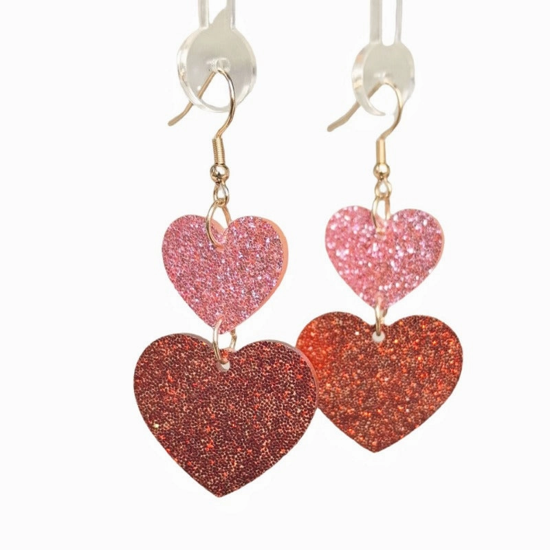 Wholesale Acrylic Valentine's Day Series Pink Red Sequins Love Simple Cute Sweet Peach Heart Pendant Earrings