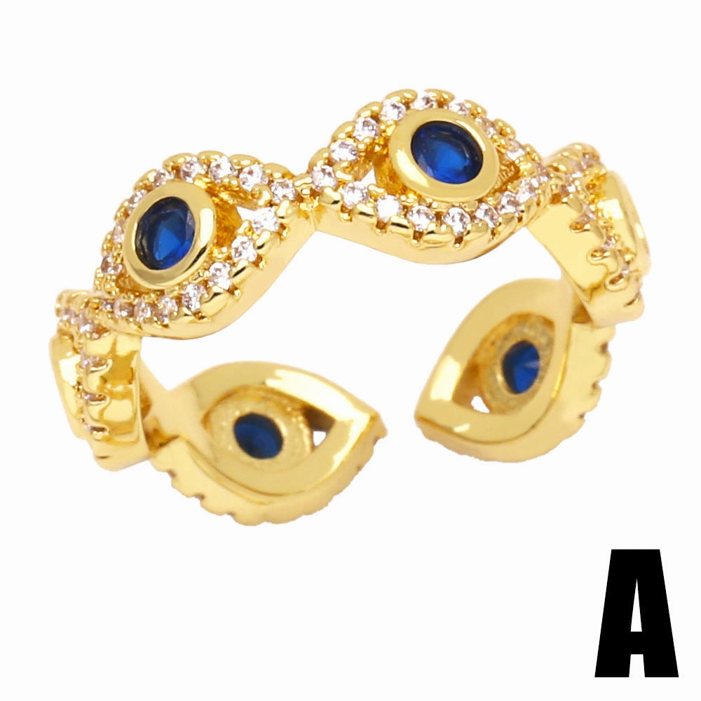 Wholesale Adjustable Devil Eye Gold Plated Copper Ring