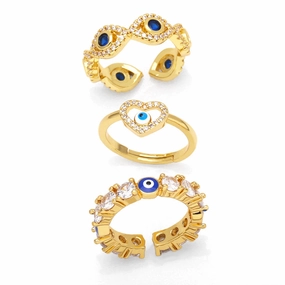 Wholesale Adjustable Devil Eye Gold Plated Copper Ring