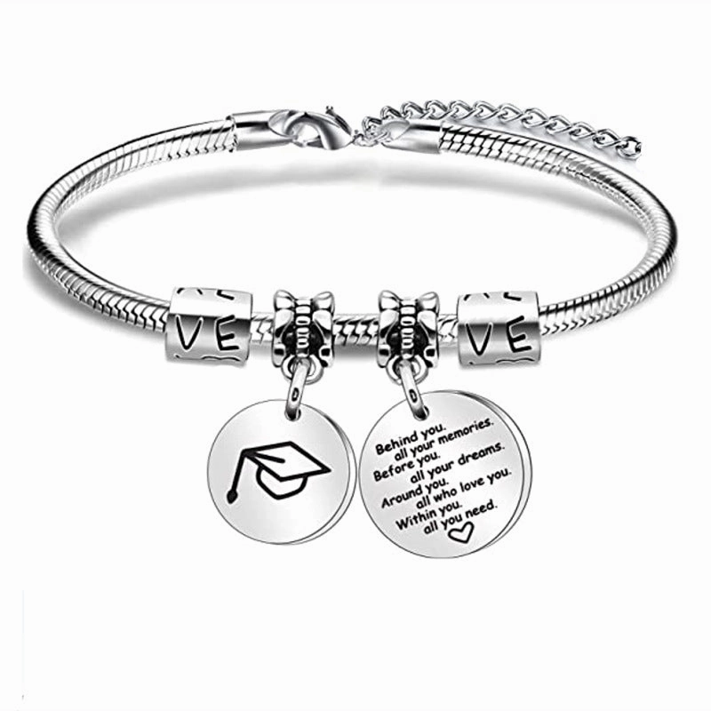 Wholesale Adjustable Graduation Send Friends and Relatives Lettering Stainless Steel Bracelet