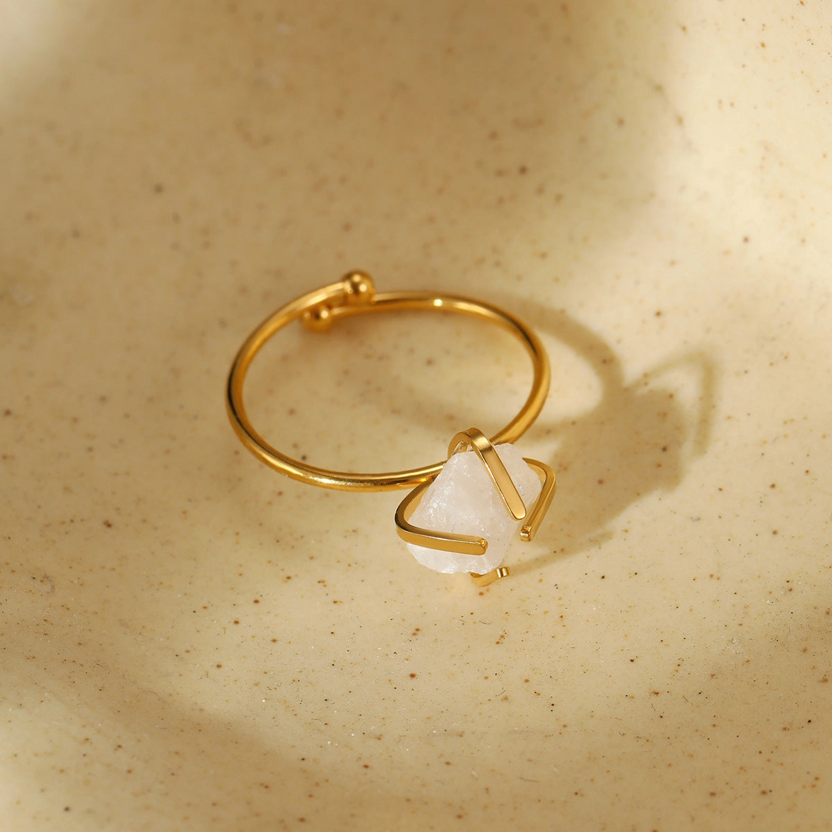 Wholesale Adjustable Open Titanium Steel Vintage Natural Stone Ring