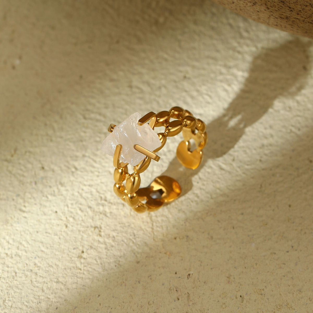 Wholesale Adjustable Open Titanium Steel Vintage Natural Stone Ring