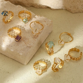 Wholesale Adjustable Open Titanium Steel Vintage Natural Stone Ring