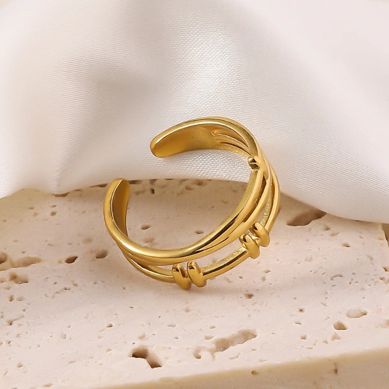 Wholesale Adjustable Opening Plated 18k Gold Non Fading Irregular Titanium Steel Rings