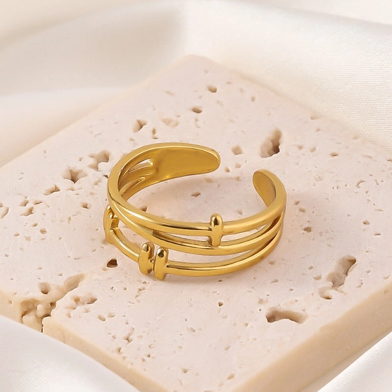 Wholesale Adjustable Opening Plated 18k Gold Non Fading Irregular Titanium Steel Rings
